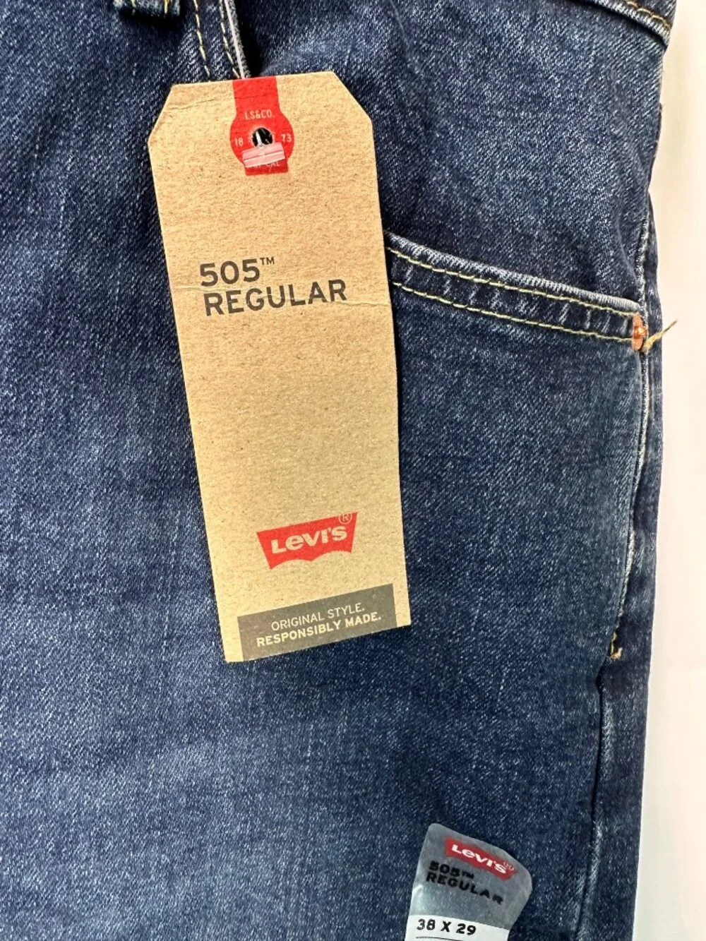 Levi’s 505 Regular Fit Men’s Jeans 38x29 Dark Blue Wash Straight Leg Denim